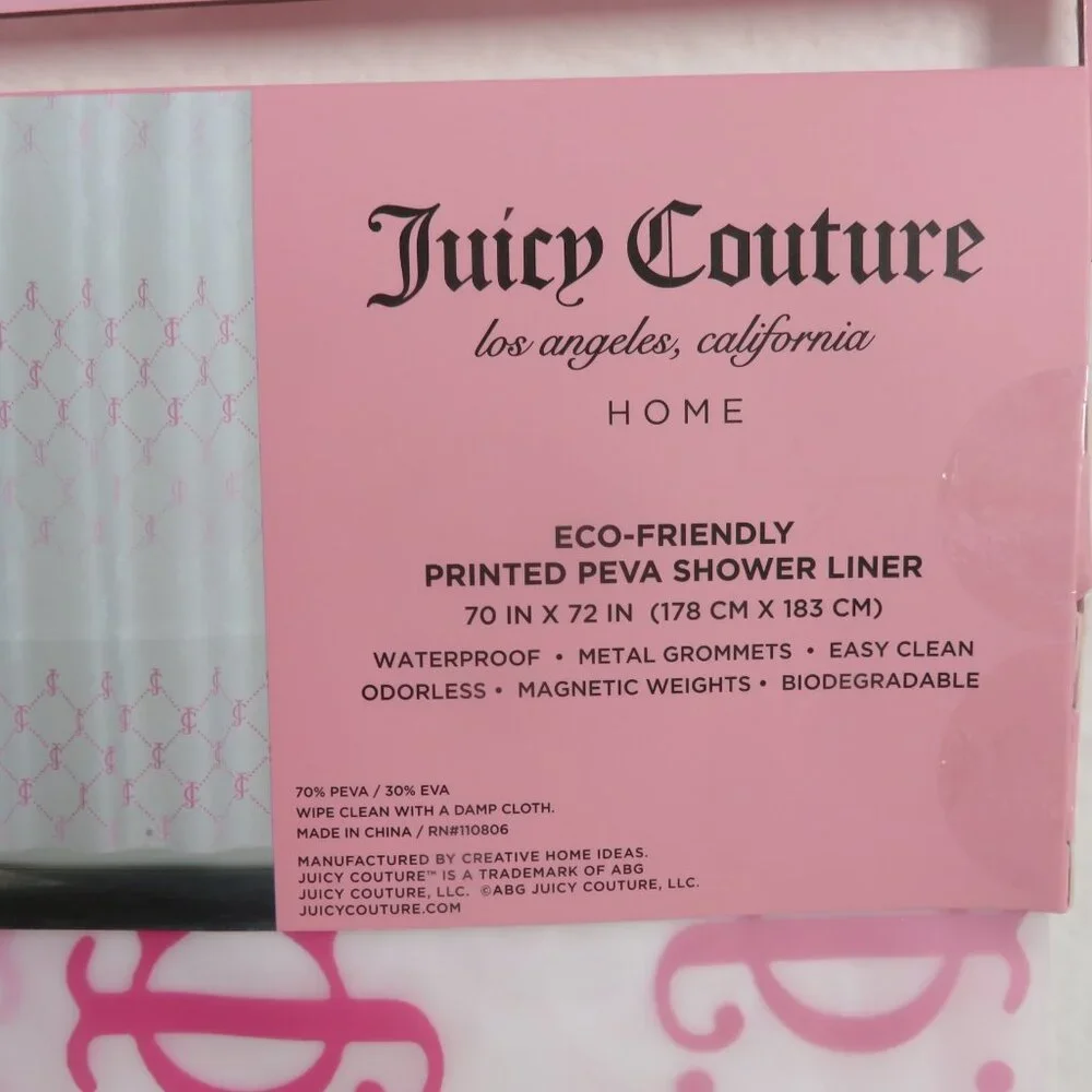 (#117) Juicy Couture PEVA Pink Logo Shower Curtain Liner Bathroom 70x72
